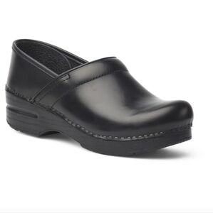 Dansko Black Leather Professional Clogs, Sz 38